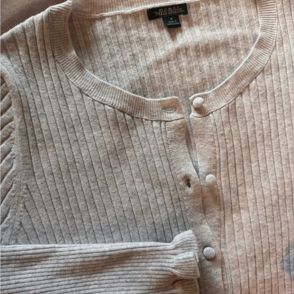 wild fable Cream Ruffled-Hem Ribbed Button Cardigan - Picture 2 of 2